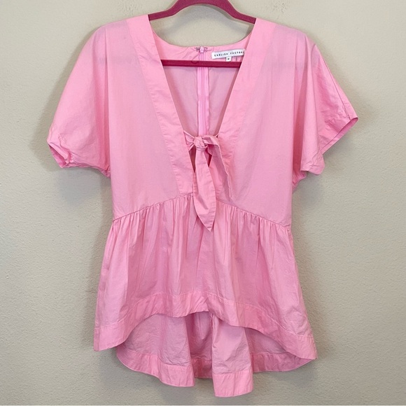 English Factory Pink Front Tie Poplin Peplum Top Size‎ Medium - Picture 4 of 10